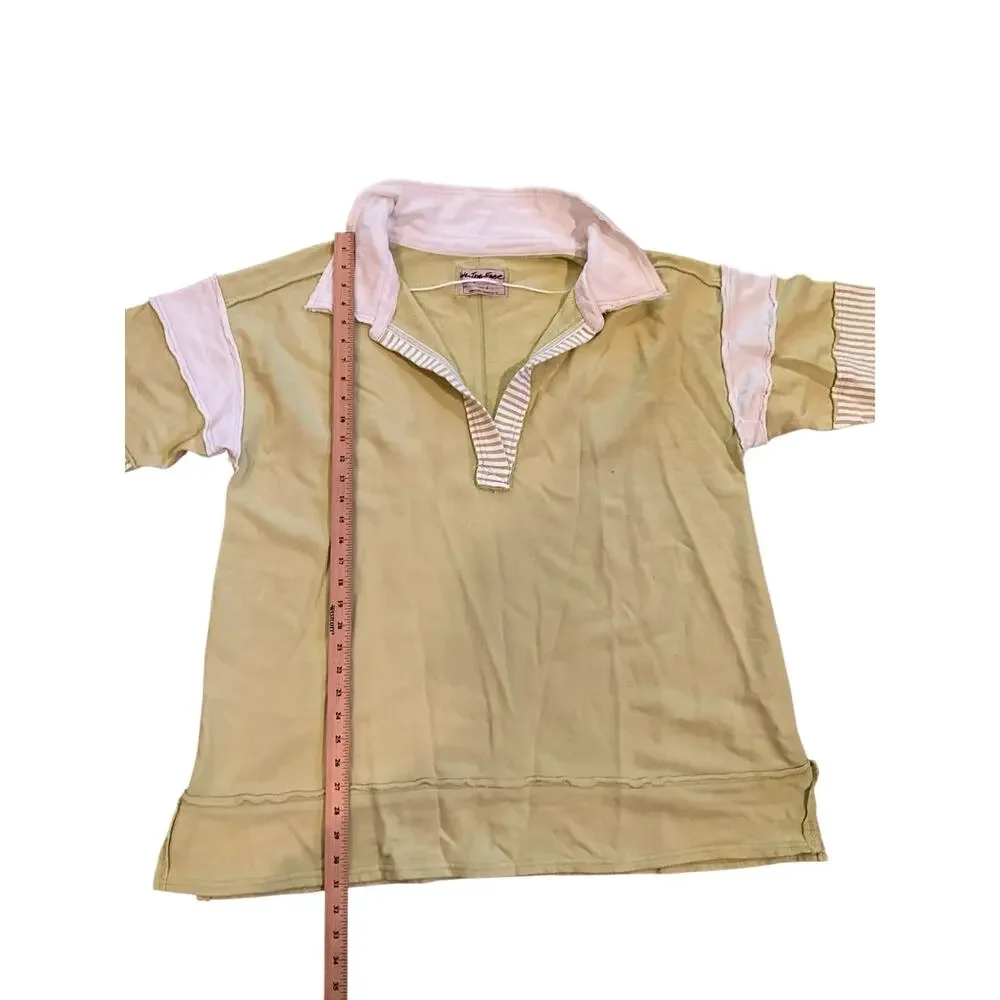 Free People We the Free Clean Prep Polo Pullover Top Lime/White Womens Size L - Picture 6 of 6